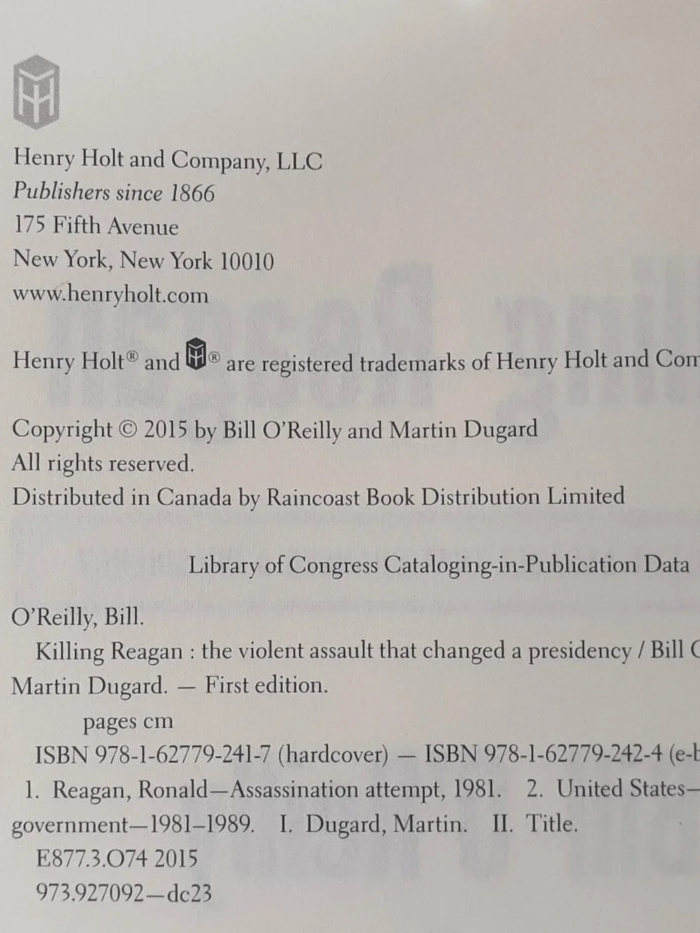 Killing Reagan Hardcover Book Bill O'Reilly 1st Edition Dust Jacket Signed